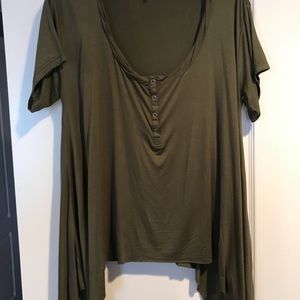 Green button up tee shirt